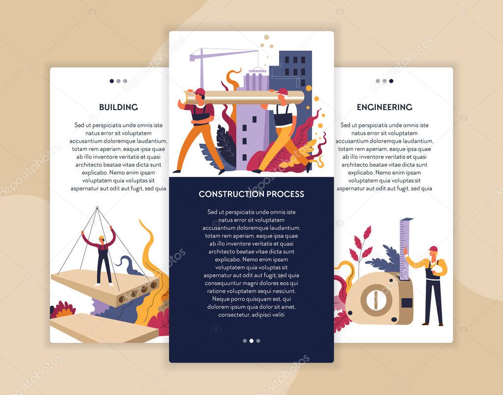 engineering, construction process and building web pages templates, vector illustration 