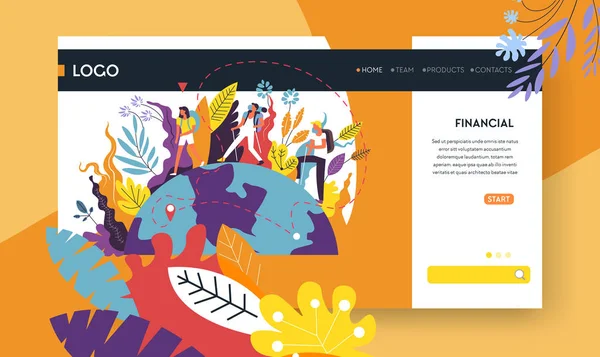 Φωτεινό Δημιουργικό Πρότυπο Ιστοσελίδας Για Την Οικονομική Υπηρεσία Απεικόνιση Διάνυσμα — Διανυσματικό Αρχείο