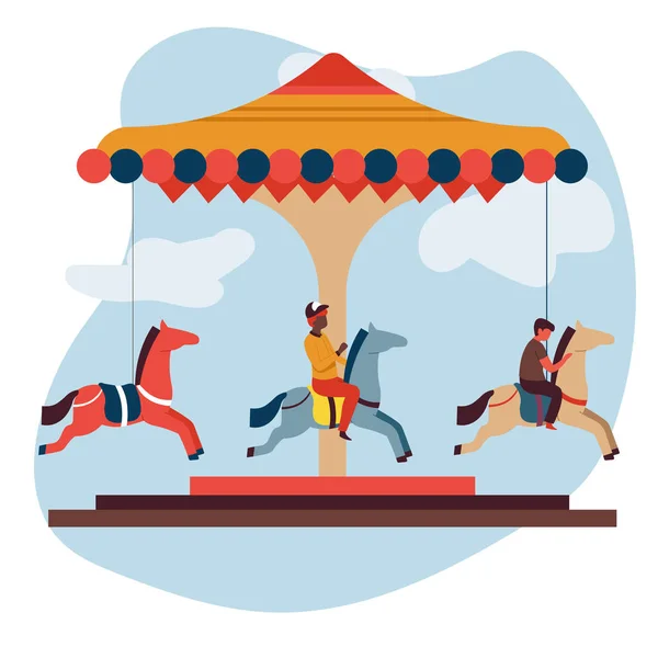 Fun Fair Attraction Merry Carousel Isolated Icon Children Vector Boys — Stock Vector