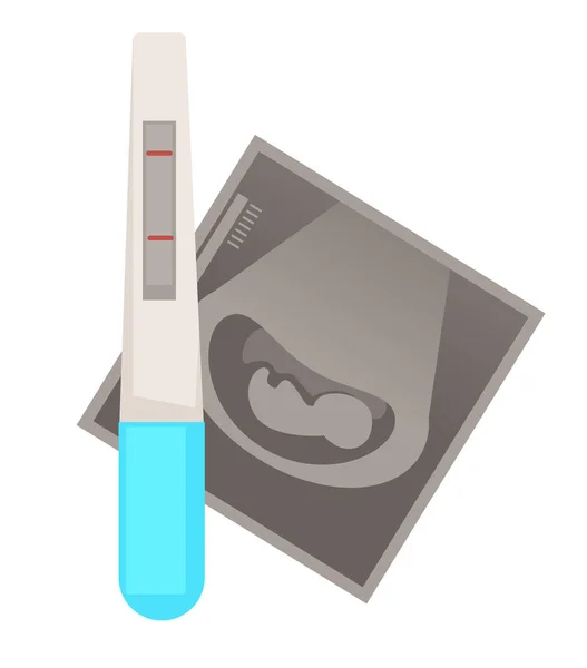 受精妊娠阳性试验和超声婴儿在子宫载体中分离医疗对象成功人工授精体外医学和保健胚胎移植妇科 — 图库矢量图片