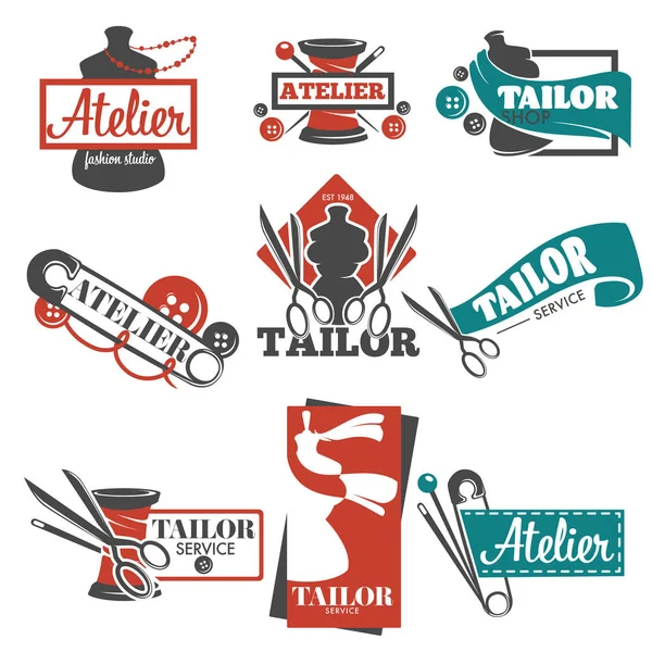Mannequin Sewing Tools Atelier Tailor Service Isolated Icons Vector Threads — Stock Vector