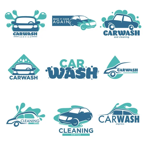 Car Cleaning Service Carwash Station Isolated Icons Vehicle Transport Vector — Stock Vector