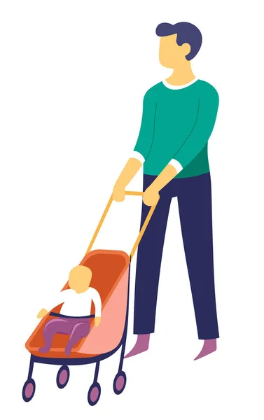 Vektor Illustration Von Mann Und Baby Kinderwagen — Stockvektor