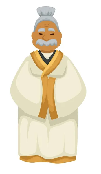 Anciano Sensei Japonés Anciano Kimono Con Bigote Vector Aislado Personaje — Vector de stock