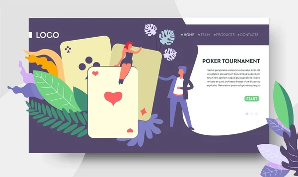 Παίξτε Κάρτες Πόκερ Τουρνουά Προσγείωση Μοντέλο Ιστοσελίδα Πρότυπο Διάνυσμα Απευθείας — Διανυσματικό Αρχείο