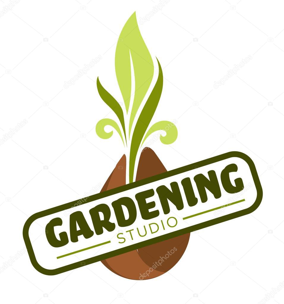 Plant or vegetable sprout in ground gardening isolated icon vector cultivation and growing farming digging and watering soil tree or bush outdoor vegetation and greenery environment and ecology.