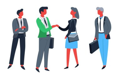 El sıkışma ve iş adamları ve iş kadınları işçi ve çalışanları izole karakterler vektör kurumsal personel ofis çalışanları takım elbise ve kravatlar işbirliği ve sözleşme imzalama ile ilişkiler.