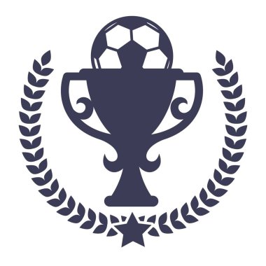 Football match win prize isolated icon soccer tournament vector trophy cup ball and laurel wreath sport competition or championship award or reward emblem or logo heraldry sporting equipment. clipart