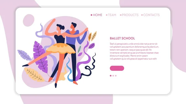 Ragazza Ragazzo Partner Balli Sala Lezioni Danza Online Iscrizione Sito — Vettoriale Stock