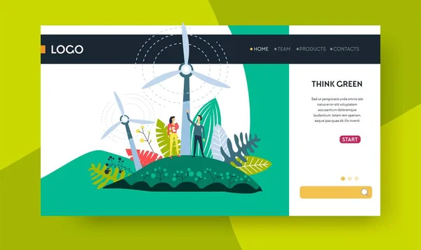 Molino Viento Eco Energía Pensar Verde Página Web Plantilla Vector — Archivo Imágenes Vectoriales