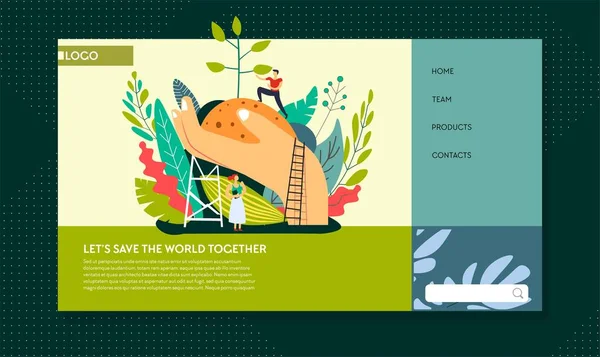 Plantio Árvores Ecologia Proteção Meio Ambiente Web Page Template Vetor — Vetor de Stock