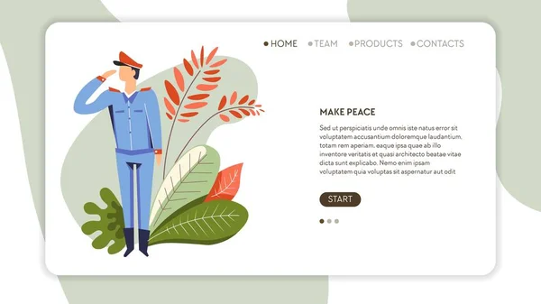 Servicio Militar Hacer Que Paz Página Web Plantilla Vector Soldado — Vector de stock