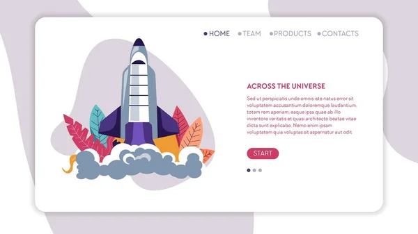 Kosmisch Programma Universe Online Webpaginasjabloon Vectorruimte Schip Lancering Raket Start — Stockvector