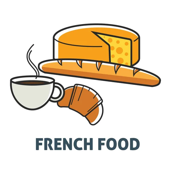 Francja Kuchnia Francuskie Jedzenie Śniadanie Mleczarnia Piekarnia Produktu Wektor Głowy — Wektor stockowy