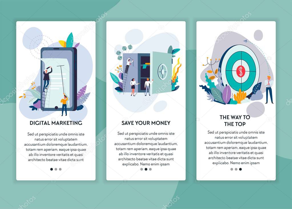 Save money digital marketing and way to top web page template vector business concepts entrepreneurship online advertisement and saving account profit and wealth strategy Internet site mockup.