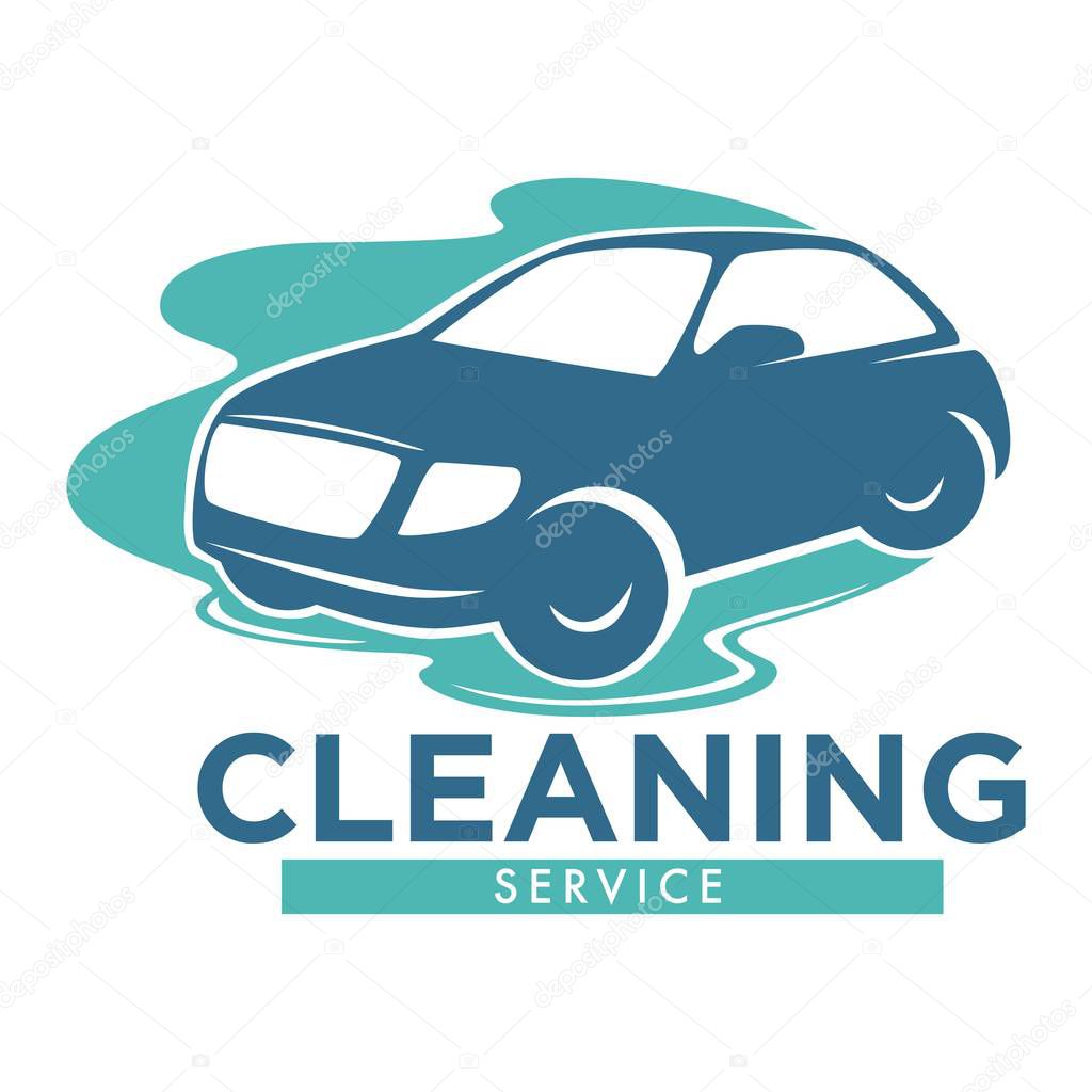 Carwash station isolated icon vehicle in water puddle vector car cleaning service washing dirty transport and corpus polishing transportation emblem or logo automobile maintenance and cleanliness.