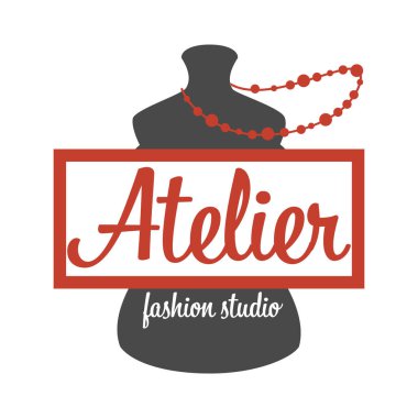 Manken ve boncuk atölyesi moda stüdyosu ve terzi hizmeti izole simge vektör kukla ve kolye amblemi veya logo giysiler tamir ve oluşturma tasarımcısı el yapımı giyim mağazası veya mağaza showroom.