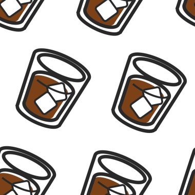 İskoç ulusal içki viski kola ve buz dikişsiz desen vektör cam kola ve alkol içecek mutfak ve kültür seyahat ve turizm sonsuz doku İskoçya gastronomi cazibe seyahat.