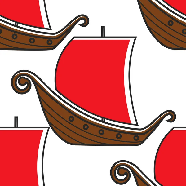 Vikingar Fartyg Sömlösa Mönster Norge Forntida Skepp Vektor Trä Segelbåt — Stock vektor