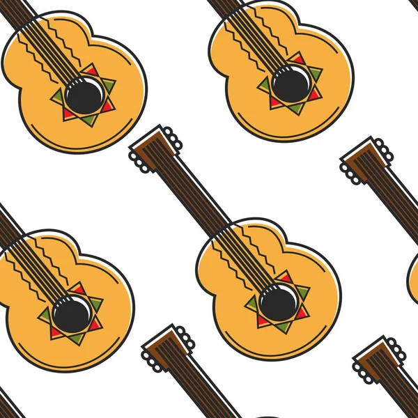 Музыкальный Инструмент Мексиканская Гитара Бесшовный Вектор Шаблон Мексика Испания Символ — стоковый вектор