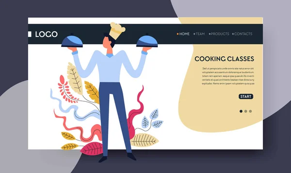 料理や料理の料理教室オンラインサブスクリプションや料理やシェフの帽子のスキルと教育ビデオレッスンの食事のレシピとウェブページテンプレートの調理をサインアップ — ストックベクタ