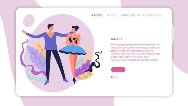 Ballet Baile Clases Línea Página Web Plantilla Vector Chica Tutú — Vector de stock