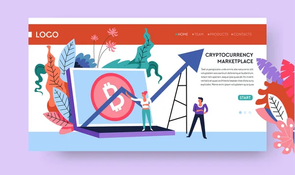 Cryptocurrency Marketplace Șablon Pagină Web Internet Bitcoin Bursă Vector Portofel — Vector de stoc