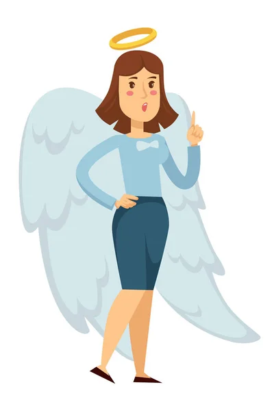 Angel Vagy Üzletasszony Irodai Öltönyt Szárnyak Halo Vektor Izolált Női — Stock Vector