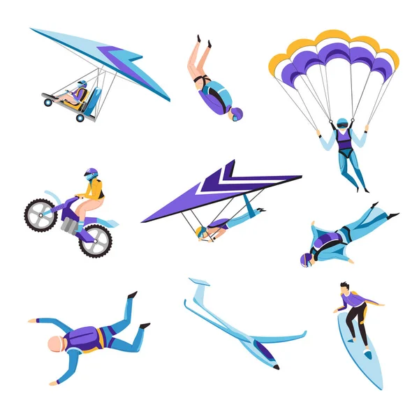 Flying Riding Extreme Air Sport Flying Jumping Isolated Characters Vector — Stock Vector