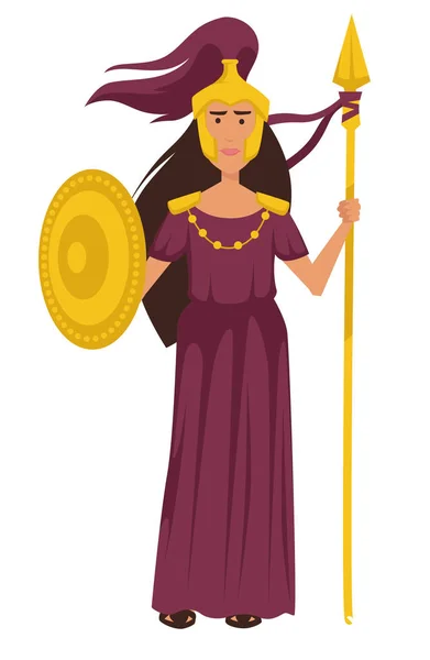Ancient Greek Goddess Athena Gold Armor Isolated Female Character Vector — Stock Vector