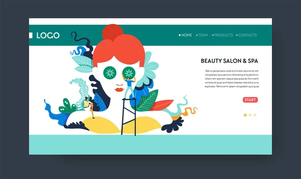 Mascarilla Facial Salón Belleza Spa Página Web Plantilla Vector Mujer — Vector de stock