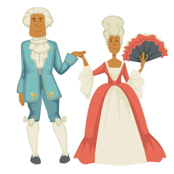 Dama Corte Caballero Barroco Época Hombre Con Jabot Mujer Vestido — Vector de stock