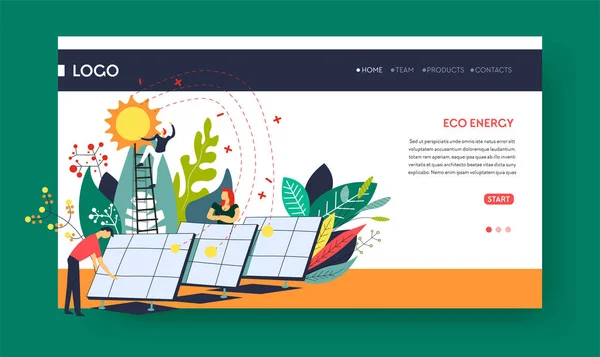 Környezetvédelem Eco Energia Napelemek Web Oldalak Sablonokat Vektor Ökológia Környezetbarát — Stock Vector
