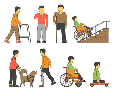 Engelli kişi tekerlekli sandalye veya protez izole karakter yaralandı