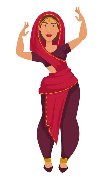 Mujer india en la tradición de baile sari y costumbres de la India — Vector de stock