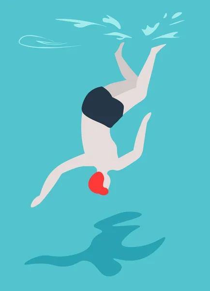 Чоловік занурюється в плавальний басейн у стовбурах літньої активності на відкритому повітрі — стоковий вектор