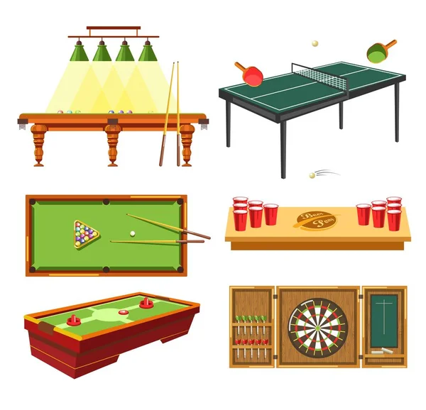 Games on table and darts pool or billiard ping pong — Stock Vector