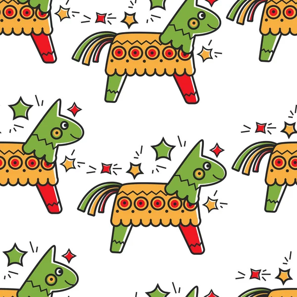 사탕 피나타 원활한 패턴 멕시코 문화와 멕시코 말 장난감 — 스톡 벡터