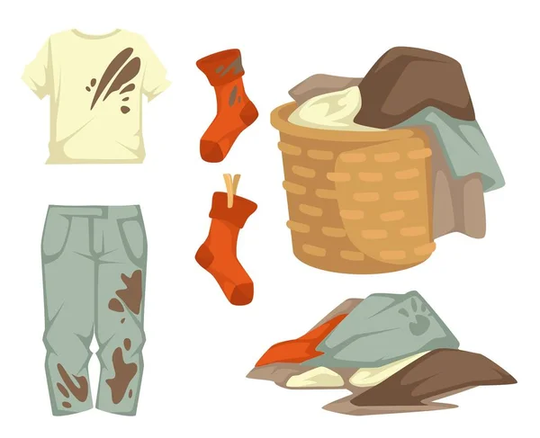 衣服或脏衣服上的衣物和丝袜 — 图库矢量图片