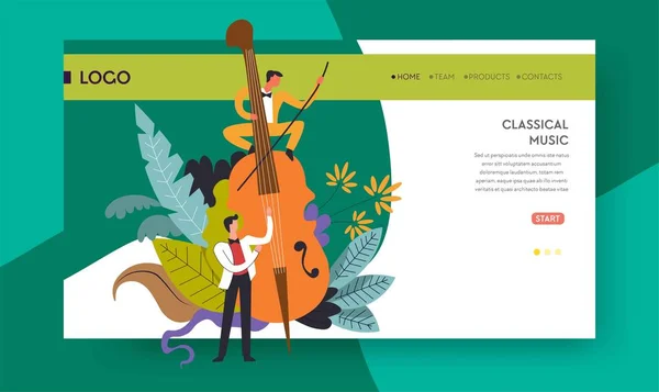 Klassisk musik konsert violoncell spela webbsida mall — Stock vektor