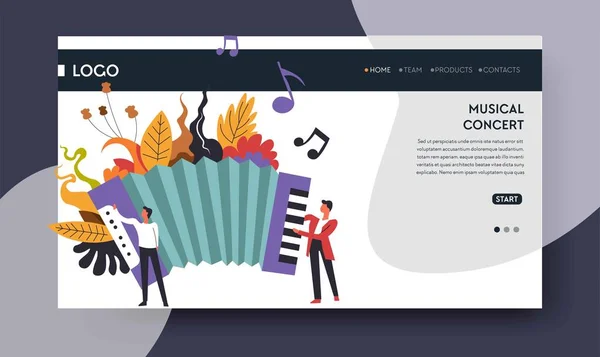 Modello di pagina web di concerto musicale armonica o fisarmonica — Vettoriale Stock