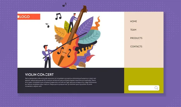 Modello di pagina web del concerto di musica per violino e musicista — Vettoriale Stock