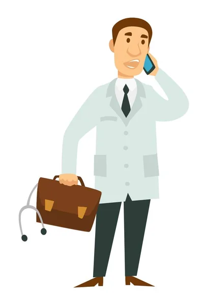 Lekarz pracownik medyczny z Aktówka telefoniczna i stetoskop na białym tle — Wektor stockowy