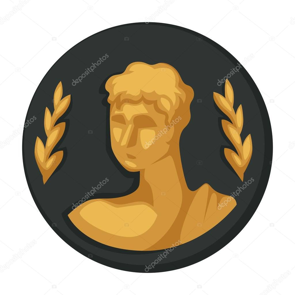 Julius Caesar gold portrait and olive branches isolated object