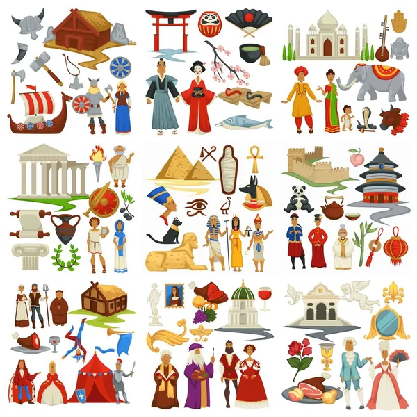 Παγκόσμια ιστορία και χώρες πολιτισμός ταξίδια και την εξερεύνηση εποχές — Διανυσματικό Αρχείο