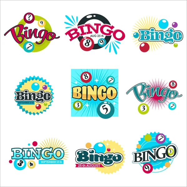 Bingo-Spiel isolierte Symbole Glücksspiel Ausrüstung Kugeln mit Zahlen — Stockvektor