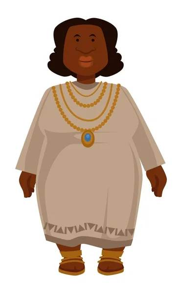 Africana regordeta mujer en vestido y joyería aislado carácter femenino — Vector de stock