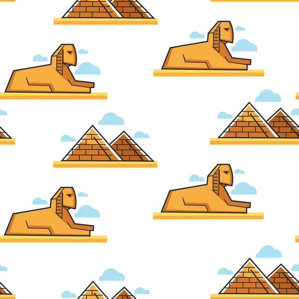 스핑크스와 피라미드 이집트 건축과 랜드 마크 원활한 패턴 — 스톡 벡터