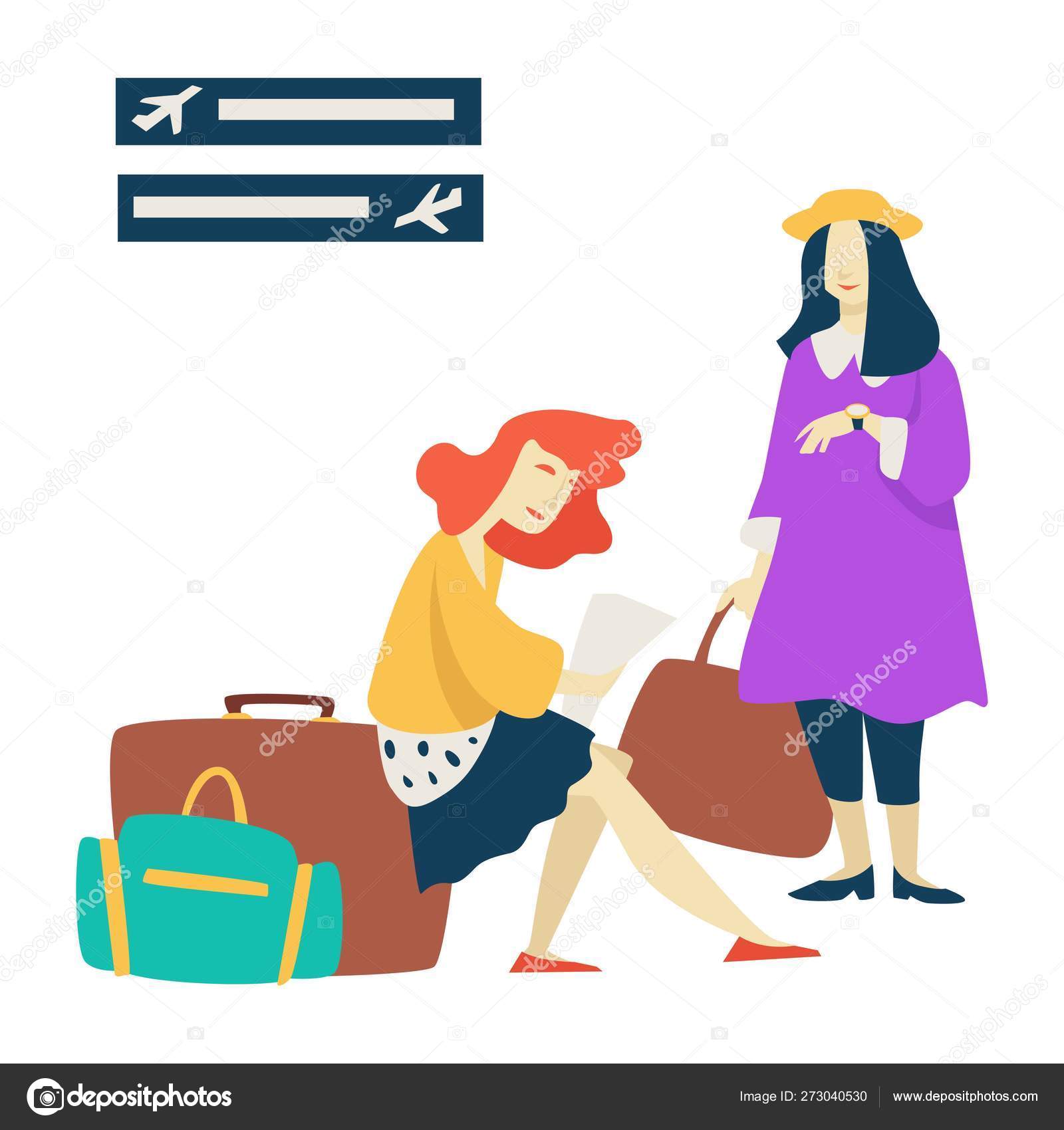 Waiting Room Airport Women With Baggage Flight Delay Stock Vector C Sonulkaster 273040530