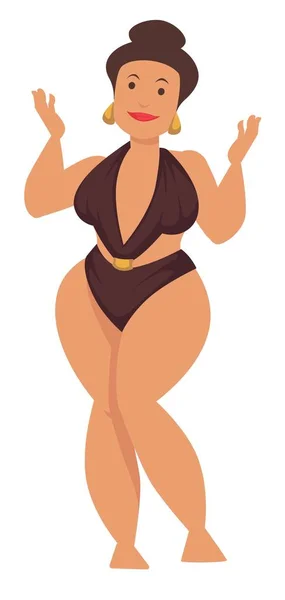 Femme dodue ou modèle taille plus en maillot de bain et boucles d'oreilles en or — Image vectorielle